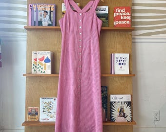 Vintage jaren 90 roze midi-jurk met gingham-ruit gekruiste achterkant maat 10