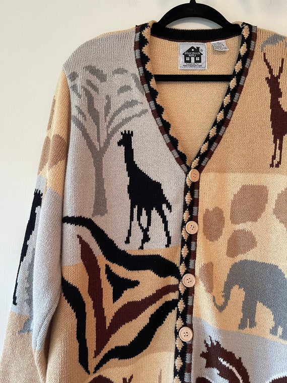 Vintage 90’s Safari Animal Cardigan Sweater size … - image 9