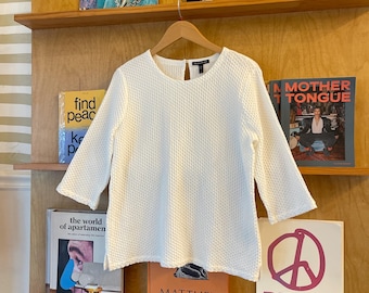 Eileen Fisher white honeycomb textured blouse size S cotton blend