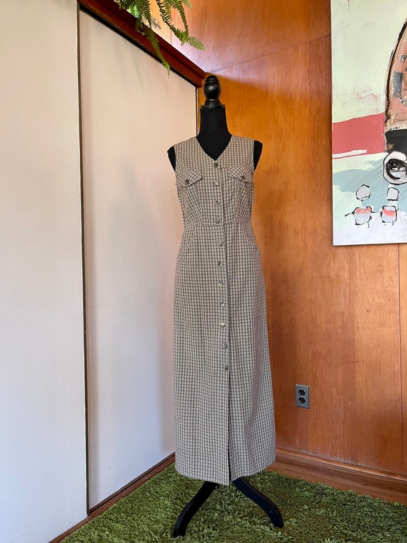 90's All That Jazz Floral Midi Dress Olive Green Pla… Gem