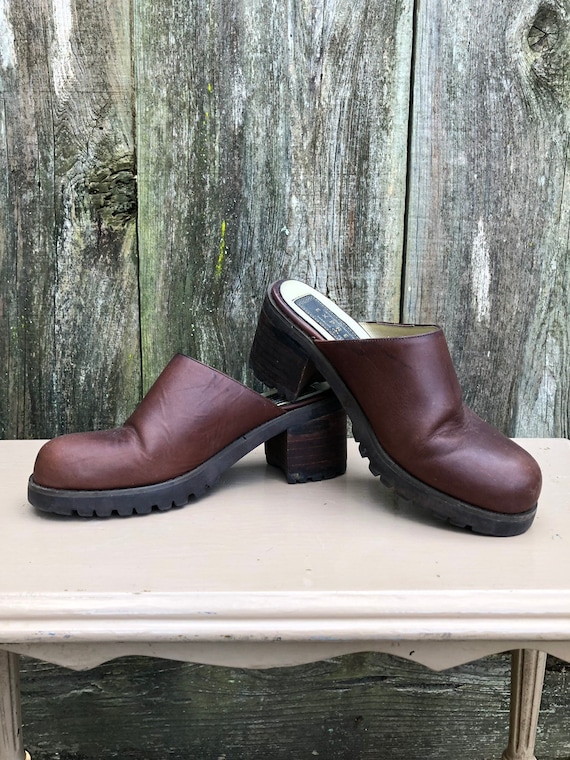 Vintage Express 90's Mules chunky brown leather sl