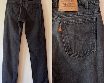 Jean Levi's Orange Tab 505 vintage des années 90 en denim noir coupe décontractée Husky W34 L34