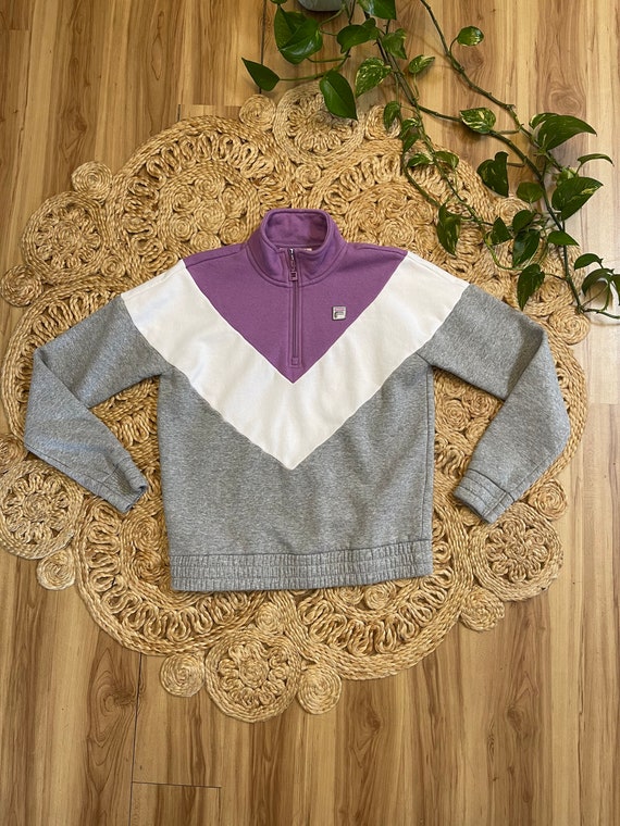 Vintage 90’s FILA Sweatshirt purple white gray si… - image 1