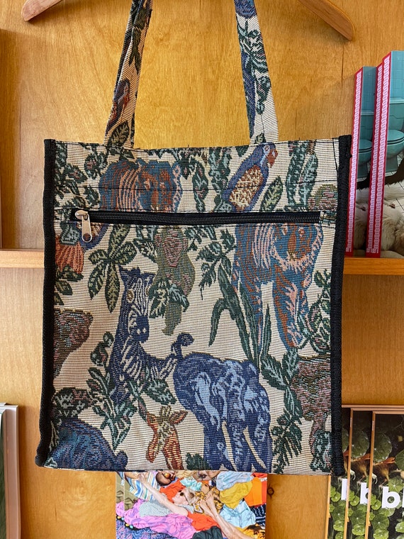Vintage 90’s Tapestry Jungle Animals Small Tote B… - image 5