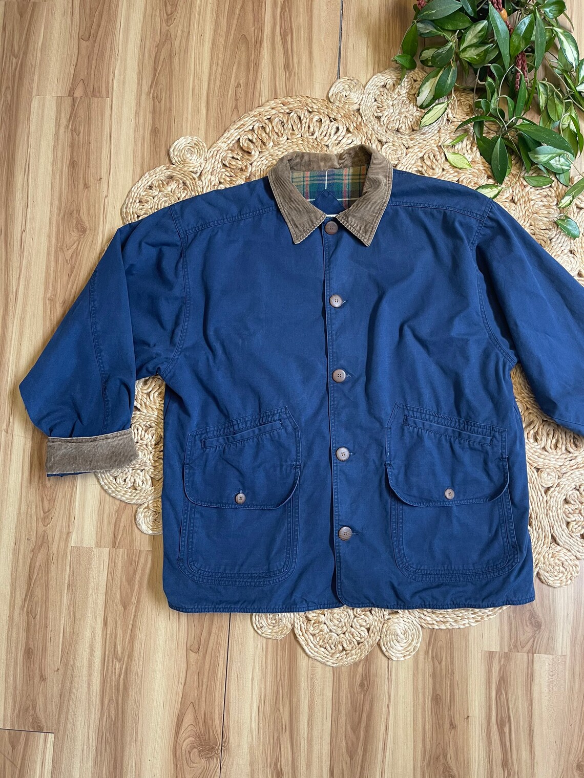 Vintage 90s Women's Chore Jacket Navy Blue Canvas with | Etsy