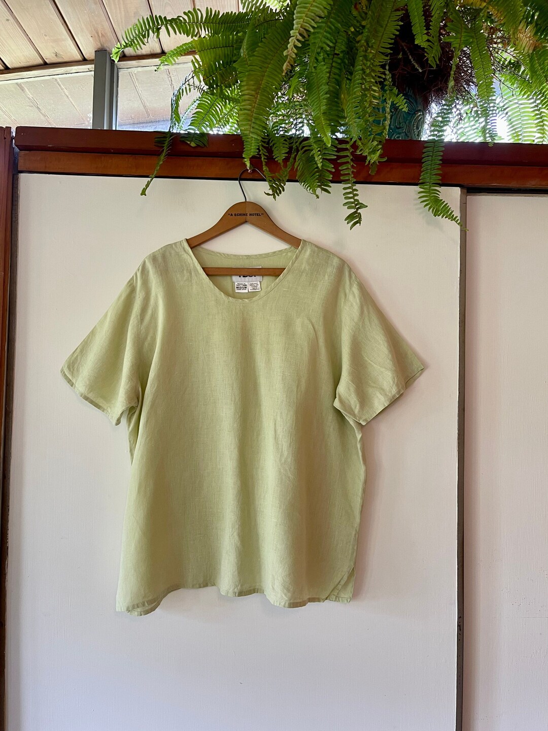 Vintage 90s FLAX Light Celery Green Linen Top Medium Etsy