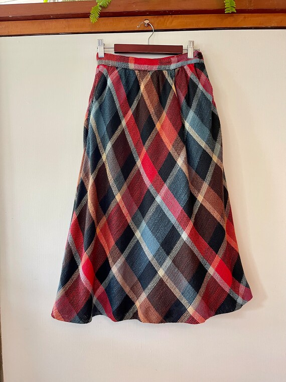 Vintage 80’s colorful plaid skirt textured cotton… - image 3