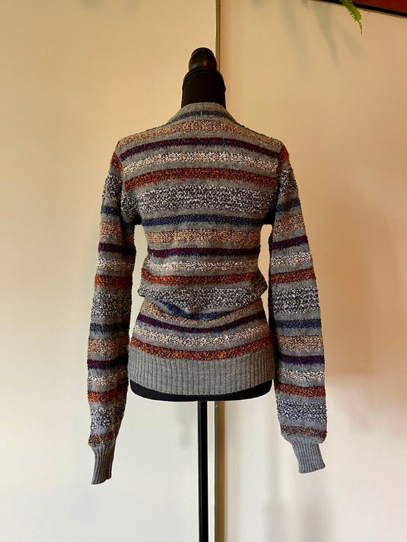 Vintage Unisex 70's Striped Textured Sweater V-ne… - image 6