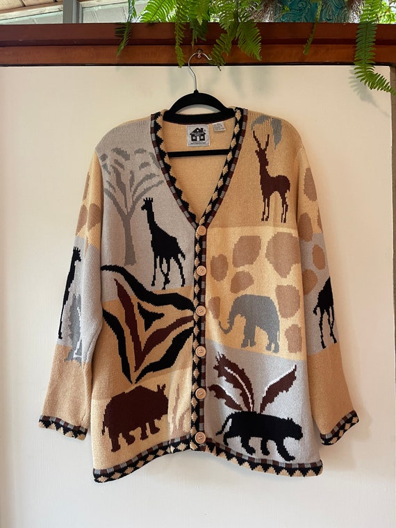 Vintage 90’s Safari Animal Cardigan Sweater size … - image 2