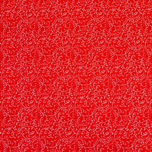 Red Swirls and Vines Red, 100% Cotton 36”x44”, Bright Red Swirl Fabric, Red Feathered Swirl Fabric, Red Swirl Fabric