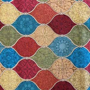 Rooster Rainbow Fabric by Daphne Brissonnet, David Textiles Cotton, Colorful Geometric Patchwork, Tile Quilt Style Fabric, Quilting Fabric