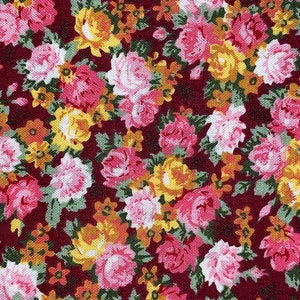 36”x44” Country Floral Burgundy,  Marshall Dry Goods, Burgundy Floral Fabric, Floral Fabric, Cotton Fabric, Pink and Burgundy Floral Fabric