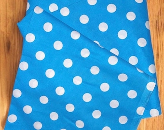 Bright Blue Polka Dot Cotton Fabric White Dots on Blue Background