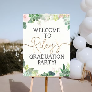 Succulent Graduation Welcome Sign, Graduation Decorations 2024, Graduation Poster, Senior College Printable Download Printed Girls Mint SC2