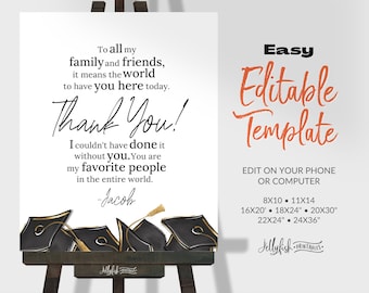 Graduation Thank You Sign Template | Graduation Decorations 2025 | Grad Party Decor | Printable Sign | Editable Poster Canva Boys CP1