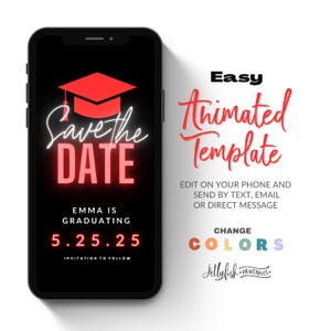 Red Graduation Save the Date Template for Texting, Save the Date Text message, Canva Template, Animated Save the Date, Graduation Video