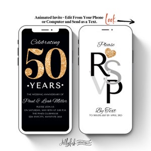 50 Year Anniversary Video Invitation Template Animated Invitation Instant Download Digital Phone Invitation Canva Text Message Phone 50th