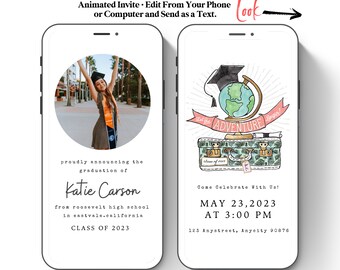 Graduation Video Invitation Template Animated Invitation Instant Download Digital Phone Invitation Canva Text Message Graduation Party AD1