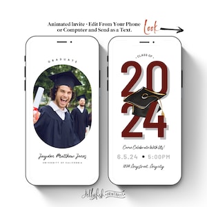 Graduation Invitation Template 2024, Instant Download, Phone Invite Canva, Texting Invitation Grad Party Invite Digital, Unisex, Maroon CP1