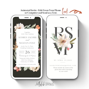 Wedding Video Invitation Template Animated Wedding Invitation Instant Download Digital Phone Invitation Canva Text Message Rustic Floral