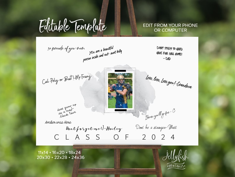 Graduation Signature Board Template, Signature Sign, Graduation Poster Board Leave A Message Guestbook Graduation Party Decor Download Boys image 1