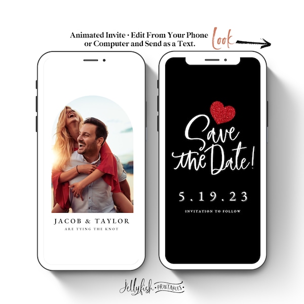 Wedding Save the Date Video Template Animated Save the Date With Photo Instant Download Digital Phone Invitation Canva Text Message Phone