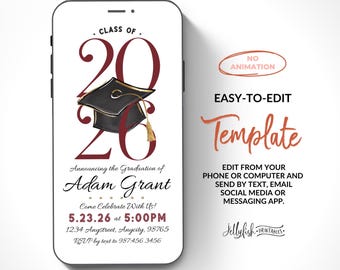Graduation Party Text Invite, Text Message Invite, Graduation Invitation Template, Phone Invitation , Grad Party Invites 2026 Burgundy CP1