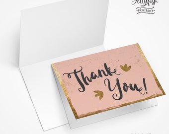 Gold, Rose & Black Graduation Thank You Cards | Folded Cards | Note Cards | Printable Cards | 5 x 3.5 Cards | Envelopes | VP1