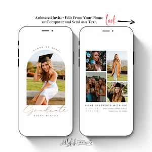 Simple Graduation Invitation Template, Instant Download, Phone Video Invitation Canva Text Message Invite 2025 Animated Grad Party Evite GP1
