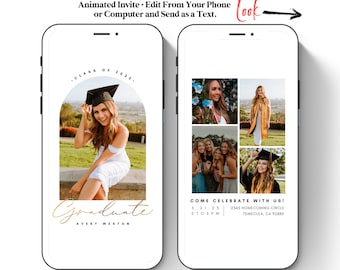 Simple Graduation Invitation Template, Instant Download, Phone Video Invitation Canva Text Message Invite 2025 Animated Grad Party Evite GP1