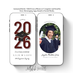 Graduation Video Invitation Template 2026, Phone Invite Canva, Texting Invitation Grad Party Invite Digital, Unisex, Maroon, Burgundy CP1