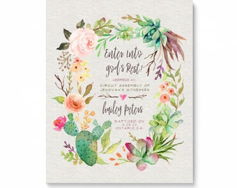 Baptism Print Template for Jehovah’s Witnesses | JW Baptism Gift | Baptism Keepsake | Free Demo | Try It Now! | Succulents | Wreath | Cactus