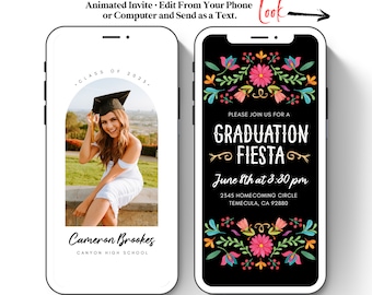 Fiesta-afstuderenuitnodiging 2025 | Geanimeerde uitnodiging voor afstudeervideo | Canvassjabloon | Tekstuitnodiging | Uitnodiging afstudeerfeest | Evite Mexican FI1