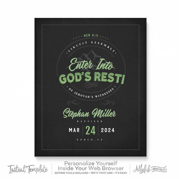 Retro Style Custom Baptism Print  for Jehovah’s Witnesses | JW Baptism Gift | Baptism Keepsake | Circuit Assembly | Regional