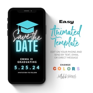 Graduation Save the Date Template for Texting, Save the Date Text message, Canva Template, Animated Save the Date, Graduation Party Evite