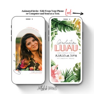 Luau Graduation Invitation Template Digital Download, Phone Invite Canva Invitation Text Message Invite Grad Party Animated Video Palm LU2