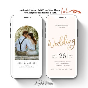 Wedding Video Invitation Template Animated Wedding Invitation Instant Download Digital Phone Invitation Canva Text Message Phone Blush Gold