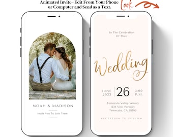 Wedding Video Invitation Template Animated Wedding Invitation Instant Download Digital Phone Invitation Canva Text Message Phone Blush Gold