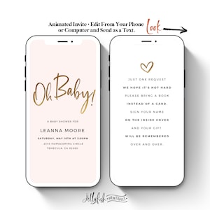 Oh Baby Girl Shower Video Invitation – Editable Animated Canva Template for Text Message, Social Media, or Email – Pink Digital Invite