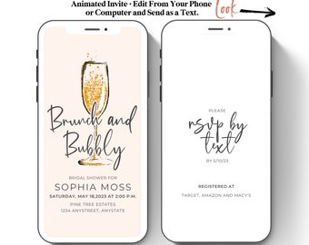 Brunch Bridal Video Invitation Template Instant Download Phone Invite Canva Invitation Text Message Invite Animated Invite Brunch and Bubbly