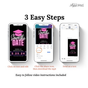 Graduation Save the Date Template for Texting, Save the Date Text message, Canva Template, Animated Save the Date, Graduation Party Template image 3