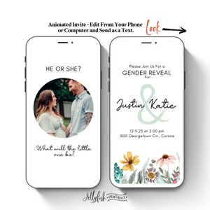 Gender Reveal Video Invitation Template Animated Invitation Instant Download Digital Phone Invitation Canva Text Message Phone invitation