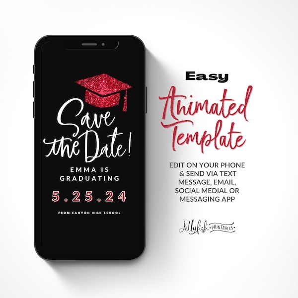 Graduation Save the Date Template for Texting, Save the Date Text message, Canva Template, Animated Save the Date, Graduation Video Maroon