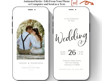 Wedding Video Invitation Template Animated Wedding Invitation Instant Download Digital Phone Invitation Canva Text Message Phone Minimalist