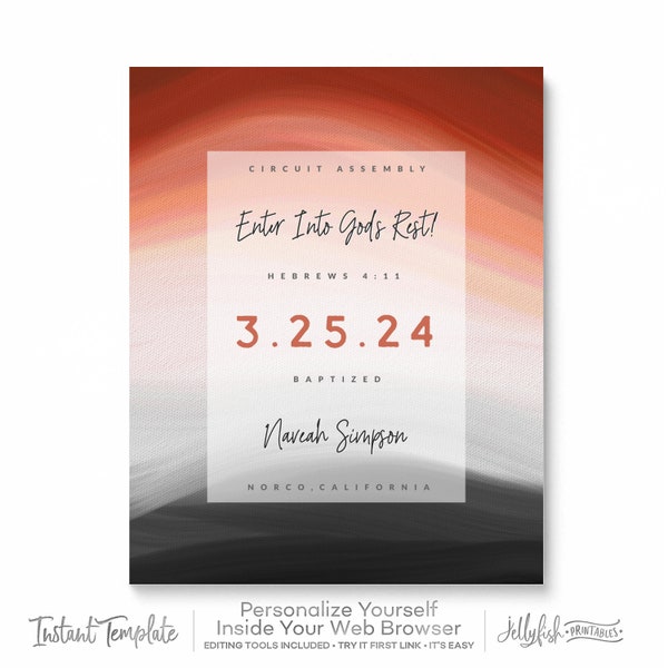 Baptism Print Template for Jehovah’s Witnesses | JW Baptism Gift | Baptism Keepsake | Free Demo | Try It Now! | Burnt Sienna | Rust