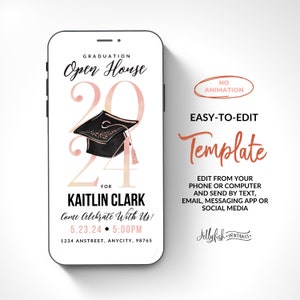 Graduation Open House Text Invite, Text Message Invite, Graduation Invitation Template, Phone Invitation , Grad Party Invite, Cap Pink 2024 image 1