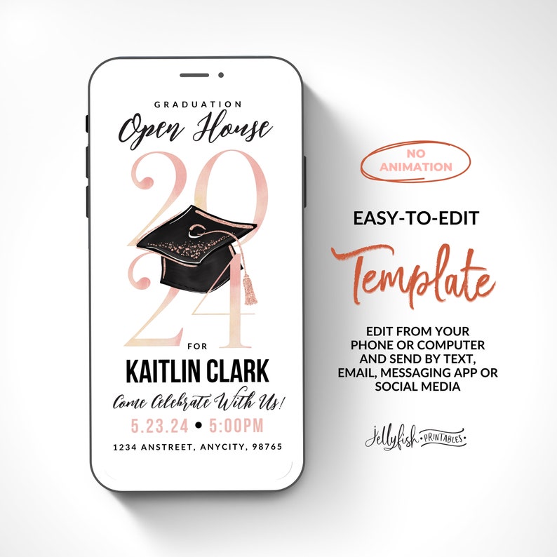 Graduation Open House Text Invite, Text Message Invite, Graduation Invitation Template, Phone Invitation , Grad Party Invite, Cap Pink 2024 image 1