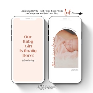 Birth Announcement Video Template Animated Baby Announcement Instant Download Phone Template Canva Text Message Baby Girl Birth Announcement