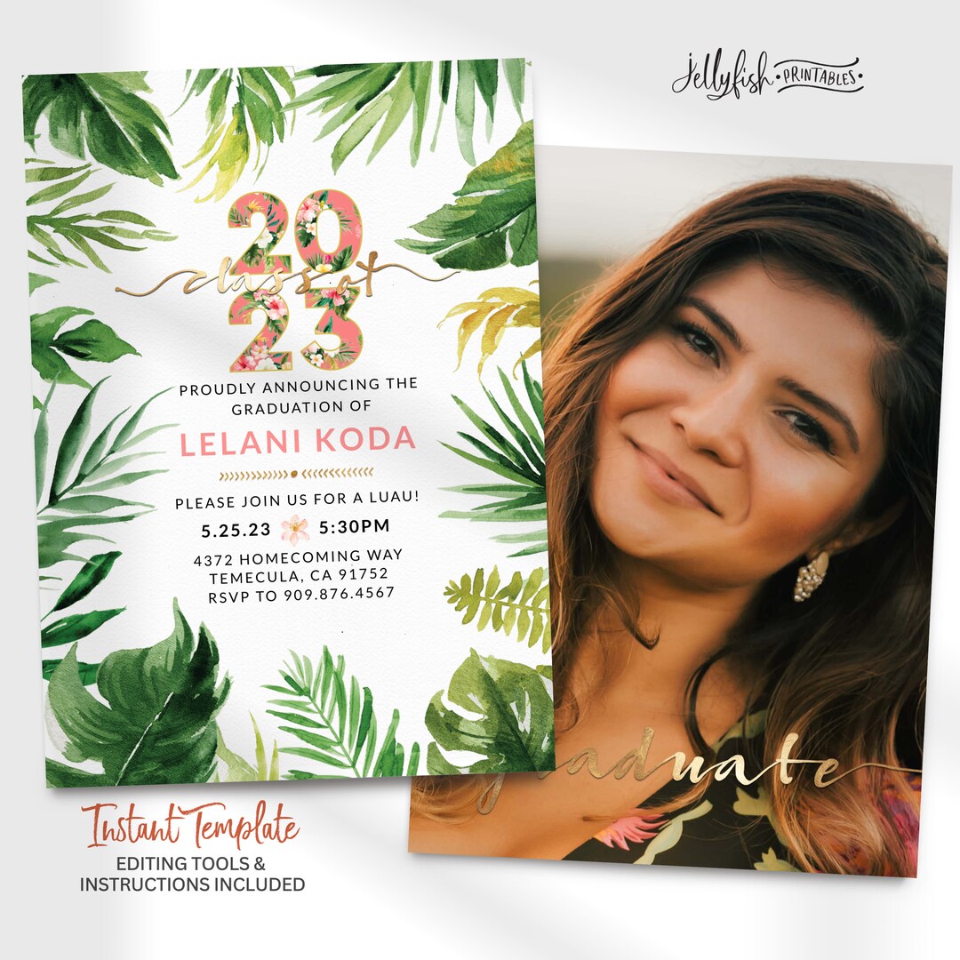 Luau Graduation Party Invitation Template Editable Graduation Etsy