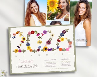 Plantilla de invitación floral para fiesta de graduación / Anuncio de graduación editable / Tarjeta de graduación de secundaria con girasoles 2026 PF3